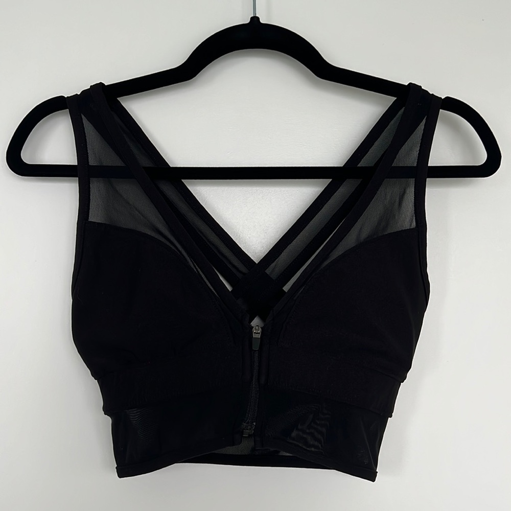 Black mesh tank top sports bra